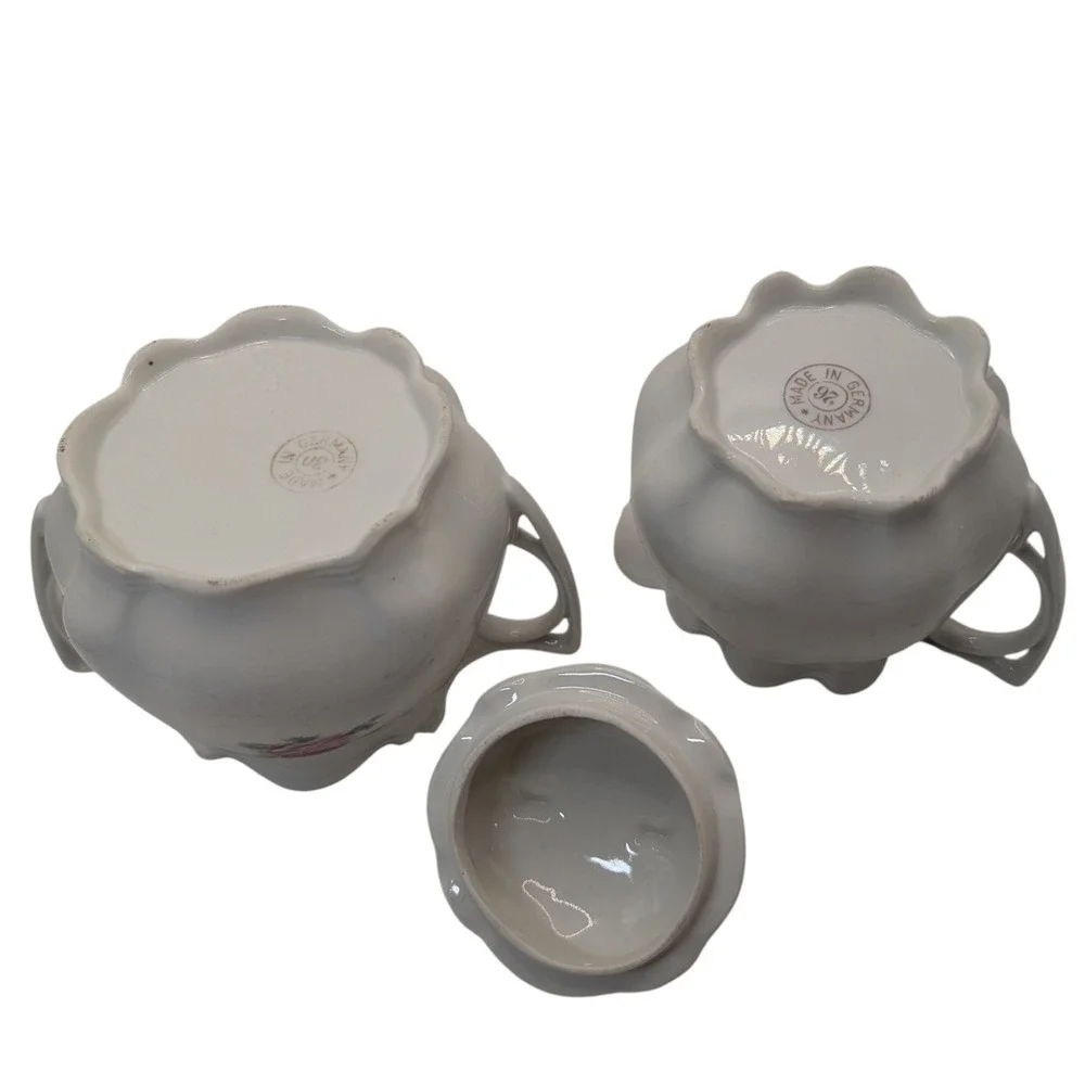 Vintage Cream and Lidded Sugar Set Floral Rose Scalloped Germany Mid Century SEE